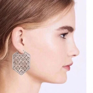 Tory Burch Hexagon logo earrings silver tone. 

Accepting bids.